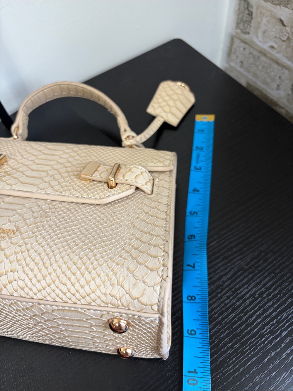 LTL London Cream Python-Embossed Top Handle Bag - Picture 15 of 16